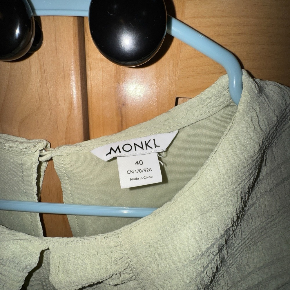 Monki Women's XL Mint Green Peasant Dress Maxi Collar Short Sleeve‎ Retro Farmer - Picture 4 of 10